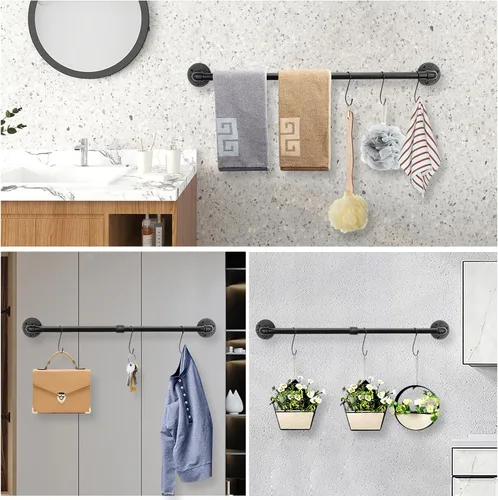 Miniatura 4 de NearMoon Toallero Industrial de Tubería, Accesorio Portador de Toallas de Herrajes de Baño de Servicio Pesado, Soporte de Estante de Toallas de Baño