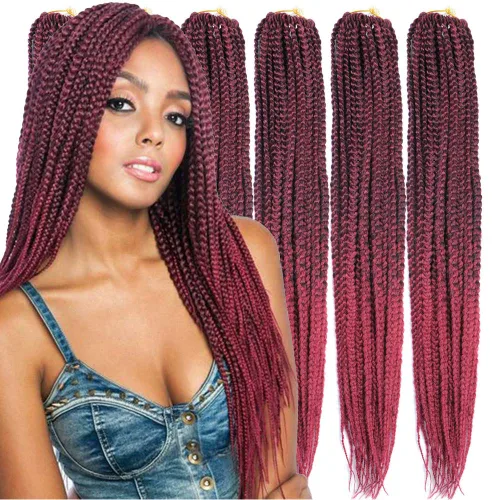 Miniatura 22 de 6 paquetes/lote (14/18/24/30) pulgadas, 0.4 in, 20 hebras por paquete, 3 extensiones de cabello trenzado de ganchillo finas, diámetro 3X