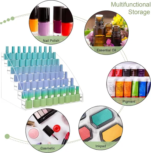 Miniatura 3 de 2 paquetes de 7 niveles organizador de esmalte de uñas, estante de exhibición de esmalte de uñas acrílico de varios niveles, soporte de exhibición