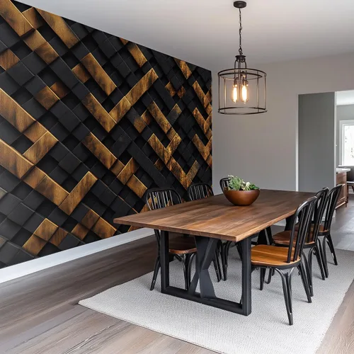 AMUGISH Mural de pared 3D geométrico – Papel pintado con patrón trenzado lujoso en negro y oro, textura metálica moderna – Se pela y se pega,