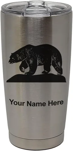 Miniatura 34 de LaserGram Vaso aislado al vacío de 20 onzas, oso polar, grabado personalizado incluido (negro)