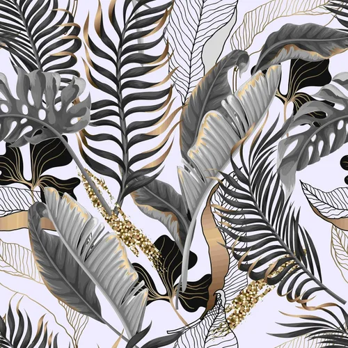 Miniatura 9 de Papel tapiz vintage de hojas grises y marrones de 17.7 x 118 pulgadas, papel tapiz autoadhesivo con palmeras tropicales, manchas de leopardo, hojas B