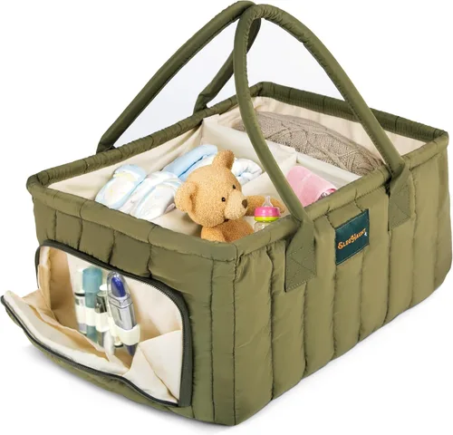 Organizador de pañales grande con asa neutral para niño y niña, cesta de bebé para guardería, automóvil, cambiador, almacenamiento portátil para