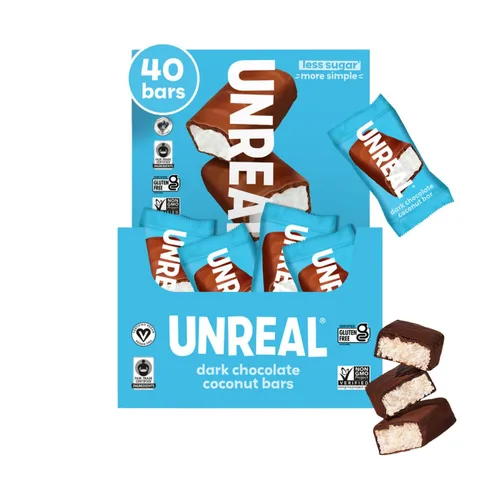 Miniatura 7 de UNREAL Barras de Chocolate Oscuro con Coco (Bolsa Tamaño Económico) Veganas, 3g de Azúcar y 3 Ingredientes Simples Sin OMG, Sin Gluten