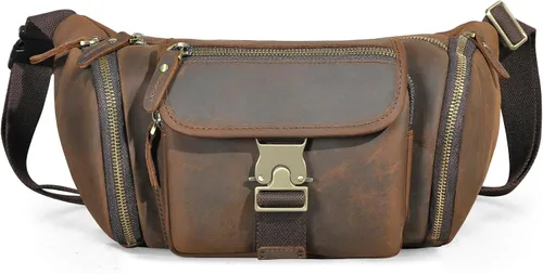 Handadsume Grueso caballo loco cuero senderismo equitación viaje al aire libre cinturón riñonera riñonera pequeña bolsa de teléfono para hombres