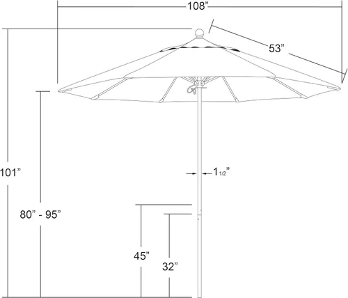 Miniatura 5 de California Umbrella Paraguas redondo de aluminio/fibra de vidrio de 9', empuje abierto, poste de plata, tela azul real de olefina