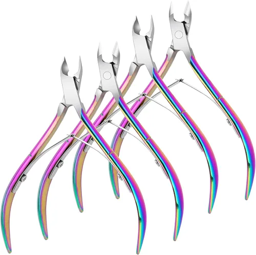 Paquete de 4 pinzas de cutículas, recortadora de cutículas de acero inoxidable de alta calidad para manicura y pedicura en el hogar, spa/salón de