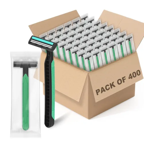 Miniatura 9 de Maquinillas de afeitar desechables de doble hoja a granel, envueltas individualmente, tapa de seguridad transparente, para personas sin hogar, Verde