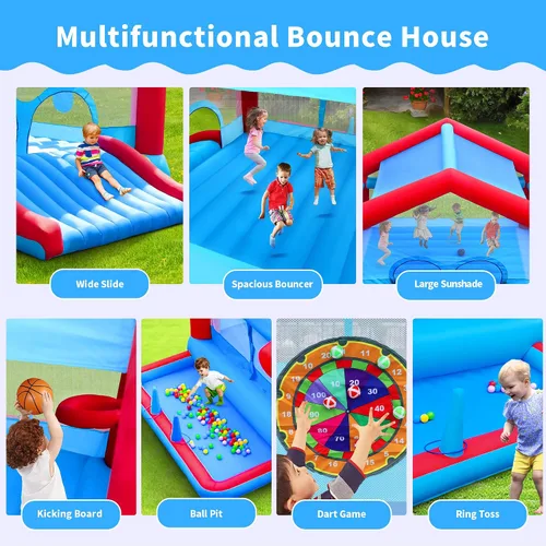 Miniatura 6 de WELLFUNTIME Casa Saltarina Inflable, Gran Tienda con Sombra, Castillo Saltarín con Inflador, 5.45 m L x 4.51 m A x 2.99 m H, Saltarín para 6 Niños