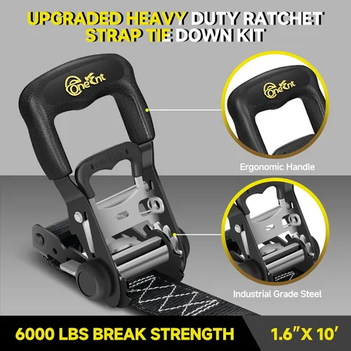 Miniatura 3 de Onesnt Kit de 4 Piezas de Correas de Trinquete Correas de Trinquete de Servicio Pesado de 1.6" x 10 pies con Mangos Acolchados + Ganchos S