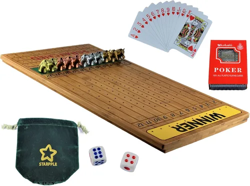 Miniatura 7 de Juego de mesa de carreras de caballos de metal con tablero de juego de madera gruesa y maciza de carreras de caballos (22 pulgadas, natrual), 11