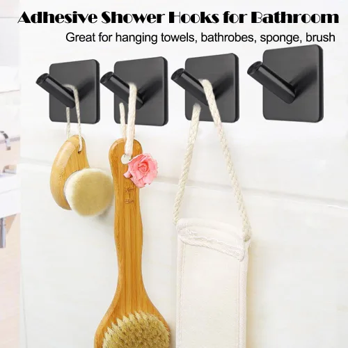 Miniatura 5 de Fotosnow Ganchos de pared adhesivos negro mate, curva de bloqueo de 15 libras, antideslizante, acero inoxidable, sin taladro, ganchos para baño