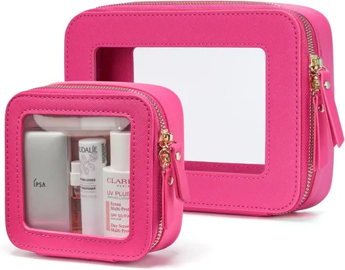 Miniatura 19 de Bolsa de maquillaje transparente Popvibe, estuche de cosméticos de viaje con cremallera, bolsa de aseo transparente con cremallera, organizador Malva