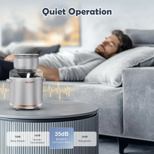 Miniatura 3 de BRIOBITE Máquina eléctrica de helado de 1.1 cuartos de galón para helados, batidos y sorbetes, perfecta para 2-3 porciones, fácil de usar y limpiar