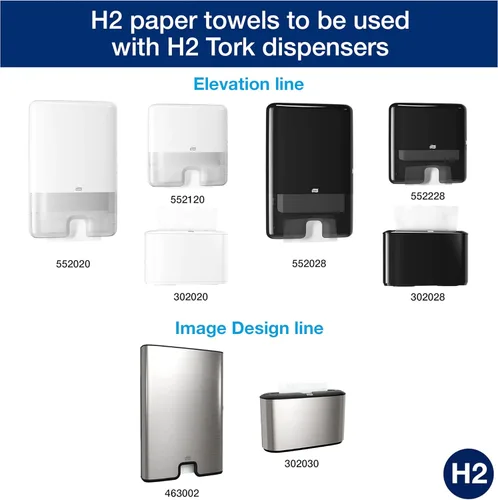 Miniatura 2 de Tork Toalla de mano multipliegue, blanco natural, H2, universal, 3 paneles, desechable, 100% fibras recicladas, 1 capa, 16 x 250 hojas, 420483