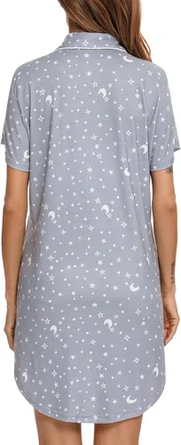 Miniatura 85 de Samring Camisón de pijama para mujer, manga corta/larga, con botones, camisón para dormir, camisón para novio, talla XXL