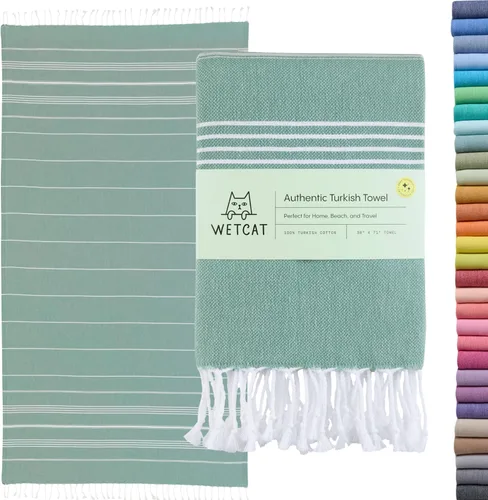 Miniatura 41 de WETCAT Toalla de playa original turca (39 x 71) – Peshtemal prelavado, 100% algodón, muy absorbente, de secado rápido y ultra suave, seguro