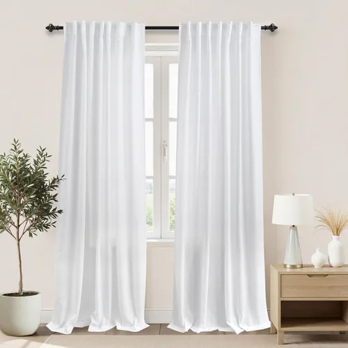 Miniatura 109 de KOUFALL Cortinas de lino azul marino de 84 pulgadas de largo, cortinas transparentes azul oscuro para sala de estar y dormitorio, medianoche