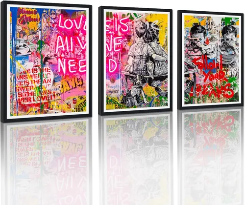 Miniatura 129 de 3 Piezas de Arte de Pared Banksy en Lienzo, Póster de Graffiti, Decoración de Pared con Citas Inspiradoras, Nunca Te Rindas, Obras de Arte para Sala
