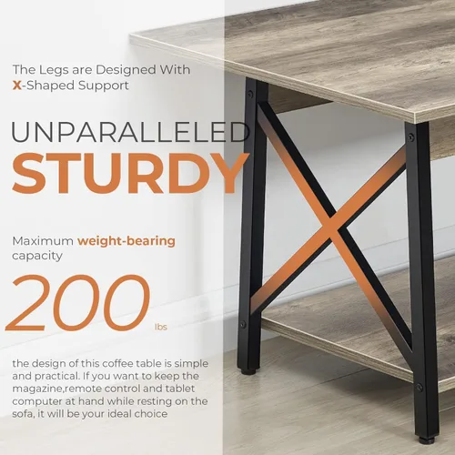 Miniatura 4 de Mesa de café GreenForest con almacenamiento, mesas de centro modernas de 2 niveles de 39 pulgadas para sala de estar, mesa de centro de diseño Gris