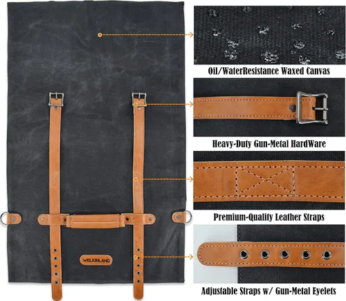 Miniatura 7 de WELKINLAND Bolsa enrollable de cuchillos con 14 bolsillos, Bolsa enrollable de cuero de lona encerada, Porta cuchillos, Bolsa enrollable