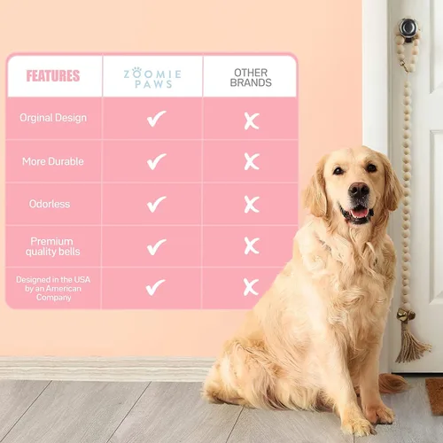 Miniatura 5 de Campana de entrenamiento para perros y cachorros, timbre de entrenamiento al aire libre - Zoomie Paws, cuentas de madera con campanas doradas Oro