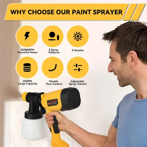 Miniatura 2 de Pistola pulverizadora de pintura eléctrica mejorada, pulverizador de pintura HVLP de alta potencia con 5 boquillas y 3 ajustes de pulverización