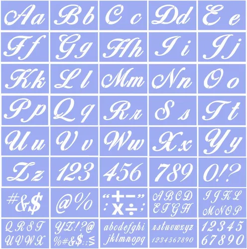 Plantillas de letras para pintar sobre madera, alfabeto con caligrafía, fuente grande y letras cursivas, números, signos, kit de plantillas de