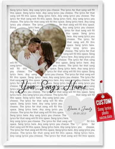 Miniatura 10 de H-DEWALL Póster personalizado de letras de canciones, regalo de boda único para parejas, personaliza con tus propias fotos, nombres y fecha, sin