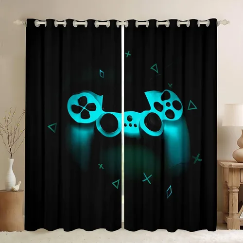 Miniatura 14 de Cortinas de juegos negros y grises, con diseño de notas musicales, cortina de ventana de gamepad para niños, decoración de sala de videojuegos