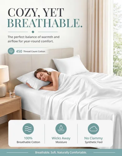 Miniatura 5 de LANE LINEN - Sábanas tamaño Split King para cama ajustable, 450 hilos, 100% algodón, 2 sábanas bajeras individuales XL, con bolsillo profundo