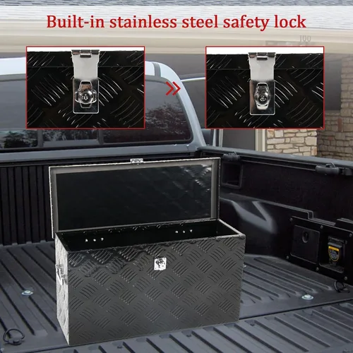 Miniatura 7 de Caja de herramientas de aluminio con placa de 24 pulgadas con rayas, para ATV, UTV, camioneta, impermeable, organizador de almacenamiento cuadrado