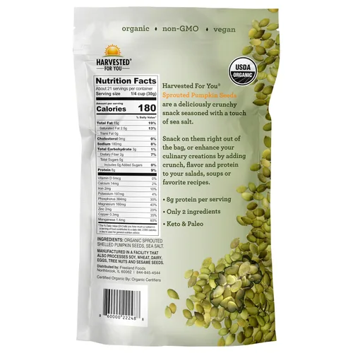 Miniatura 2 de Harvested For You Semillas de calabaza germinadas con sal marina, bolsa de 22 onzas, sin OMG, paleo, sin gluten, veganas, orgánicas, a base