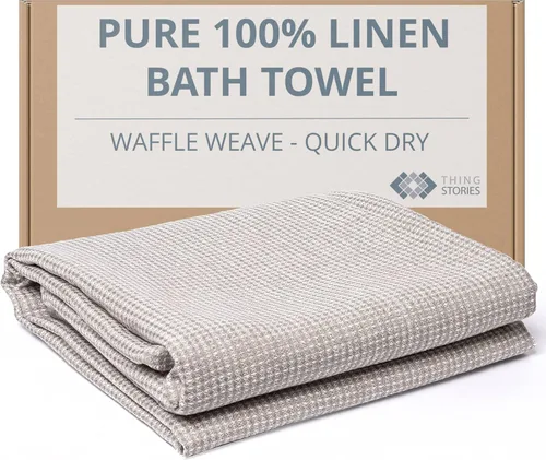 Miniatura 12 de Pure Linen - Juego de 2 toallas de baño pequeñas de 20 x 40 pulgadas de secado rápido para pieles sensibles, toallas finas para baño, toalla ligera