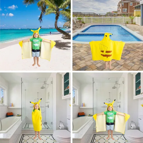 Miniatura 6 de Toalla de rizo de algodón suave con capucha para baño y playa Pokémon Pikachu, 24 x 50 pulgadas, Franco Kids
