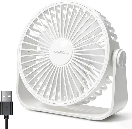 Miniatura 10 de TriPole Ventilador de escritorio USB portátil, potente ventilador de escritorio personal de 3 velocidades con rotación de cabeza de 360°