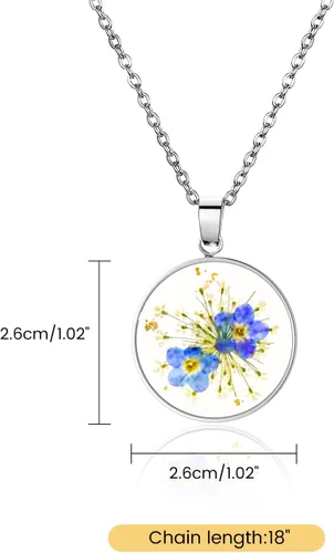 Miniatura 64 de Collar de flores silvestres prensadas con encaje de Forget-Me-Not y Queen Anne Collar de flores prensadas de oro Collares hechos a mano