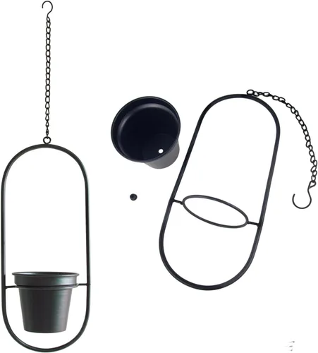 Miniatura 7 de Macetas colgantes modernas para plantas de interior, colgador de plantas de metal con macetas de 5 pulgadas, juego de 2 soportes negros ovalados