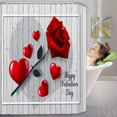 Miniatura 2 de Ochine Juego de cortinas de ducha para el día de San Valentín, cortina de ducha romántica con corazón de amor para decoración de baño