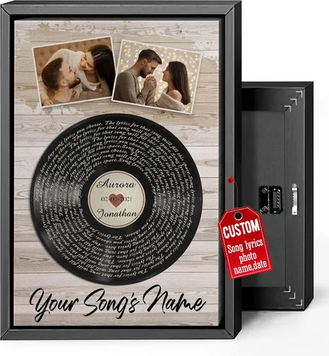 Miniatura 31 de H-DEWALL Lienzo personalizado con letras de canciones enmarcado, regalos para ella, obra de arte para el dormitorio, lienzo musical personalizado