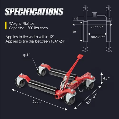 Miniatura 5 de TUFFIOM Juego de 4 gatos para ruedas de automóvil, patines mecánicos de 6000 libras, gato de posicionamiento de vehículo de 12 pulgadas, rodillos