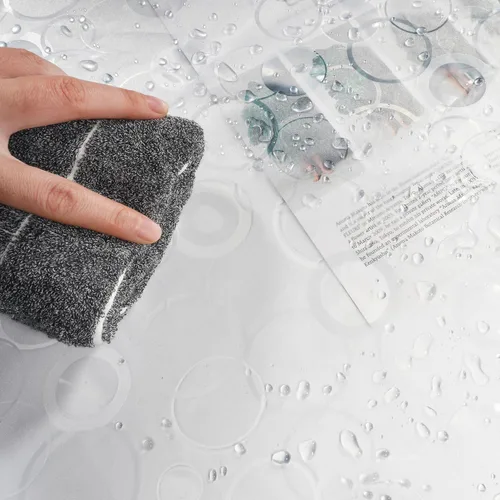 Miniatura 7 de AooHome - Cortina de ducha pequeña de plástico - Cortina de baño de etilvinilacetato con diseño de patrón circular 3D, con ganchos, imanes