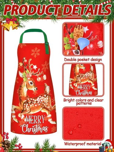 Miniatura 3 de 6 Pcs Christmas Aprons for Women Xmas Tree Aprons with Pockets Vintage Adjustable Baking Supplies for Adults