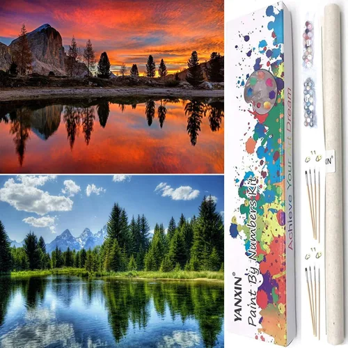 Miniatura 11 de Kit de pintura por números para adultos principiantes, paquete de 2 pinturas por números para adultos, lienzo enrollado para pintar, decoración