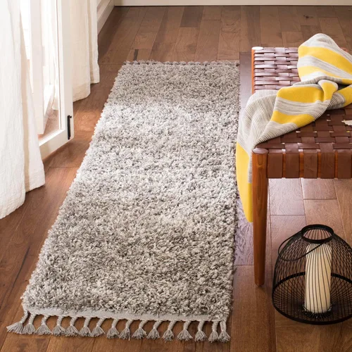 Miniatura 14 de SAFAVIEH Pro Luxe Shag Collection - Alfombra de pasillo, 2 pies 6 pulgadas x 6 pies, color crema y azul, diseño de borlas bohemias, no desprende