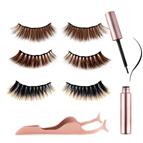Kit de pestañas magnéticas 6D marrón y delineador de ojos magnético estilo 3 con pinzas (marrón n.º 2)