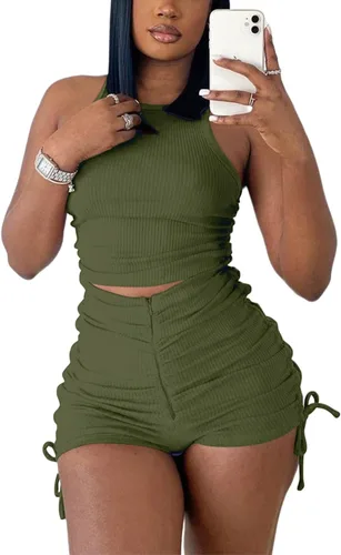 Conjunto de entrenamiento de 2 piezas para mujer camiseta corta con espalda cruzada sudadera corta acanalada para motociclista