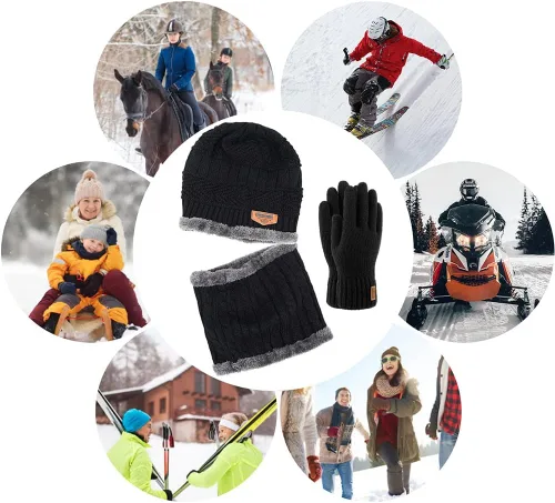 Miniatura 5 de Conjunto de gorro y bufanda de invierno cálido para hombre y mujer, azul (06 Blue)