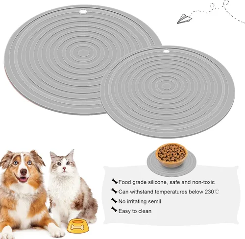 Miniatura 4 de Tapete de silicona de 2 piezas de comida para mascotas para perros y gatos, mantel individual para evitar el desbordamiento de alimentos y agua