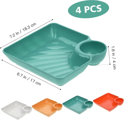 Miniatura 6 de Housoutil Bandeja cuadrada para papas fritas con asas resistentes para aperitivos decorativos para servir alimentos